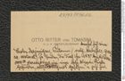 Nachlass Franz Steindachner, Visitenkarte von Otto Tomasini an Franz Steindachner, Inv.Nr. 546.02, Seite 1